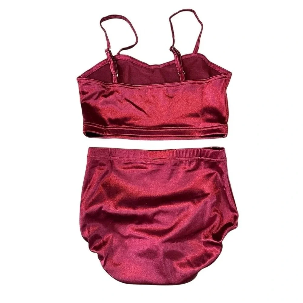 Double Platinum Performance Burgundy Satin Dance Set High Waist - NWT - adult AS